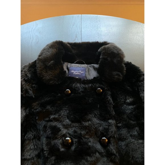 American Eagle Faux Fur Jacket Womens‎ XS Black Double-Breasted Coat Winter - Picture 6 of 11